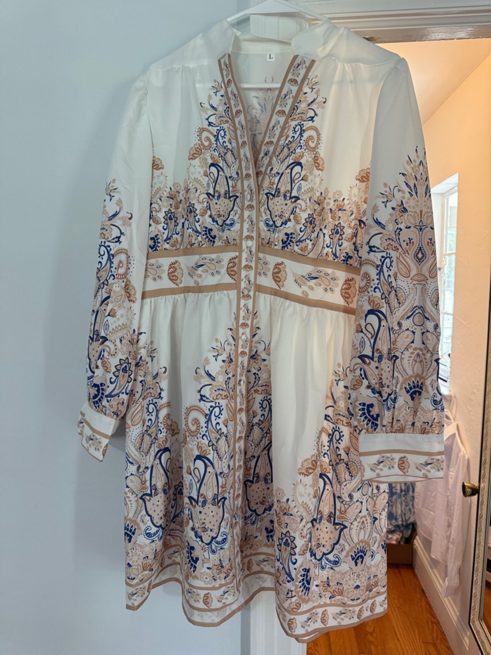 SHEIN Cream Longline Dress with Blue & Tan Paisley Print